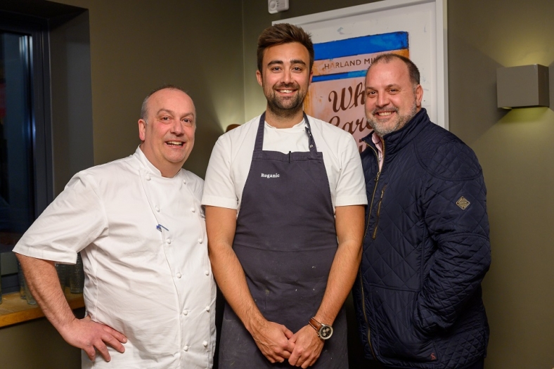 Left to right: Executive Chef Luke Matthews, GBM winner Oli Marlow, GM Andrew Cook